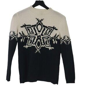 Talbots Merino Wool Sweater XSP Pullover Ivory Black‎ Snowflake Holiday Neutral